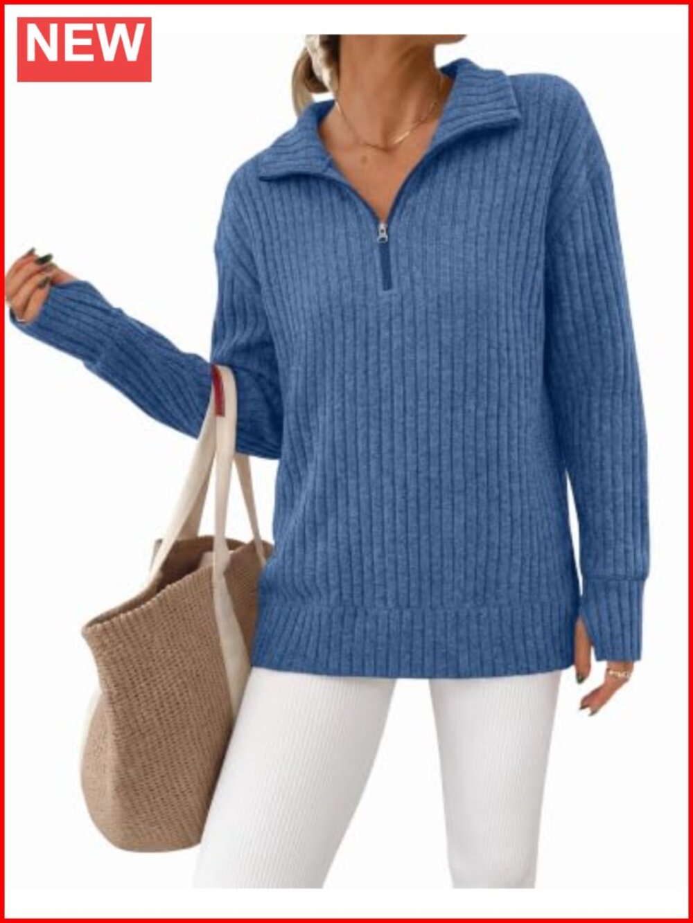 Womens Quarter Zip Pullover Sweater Long Sleeve Thumb Holes